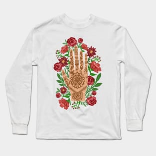 Floral Henna Hand with white background Long Sleeve T-Shirt